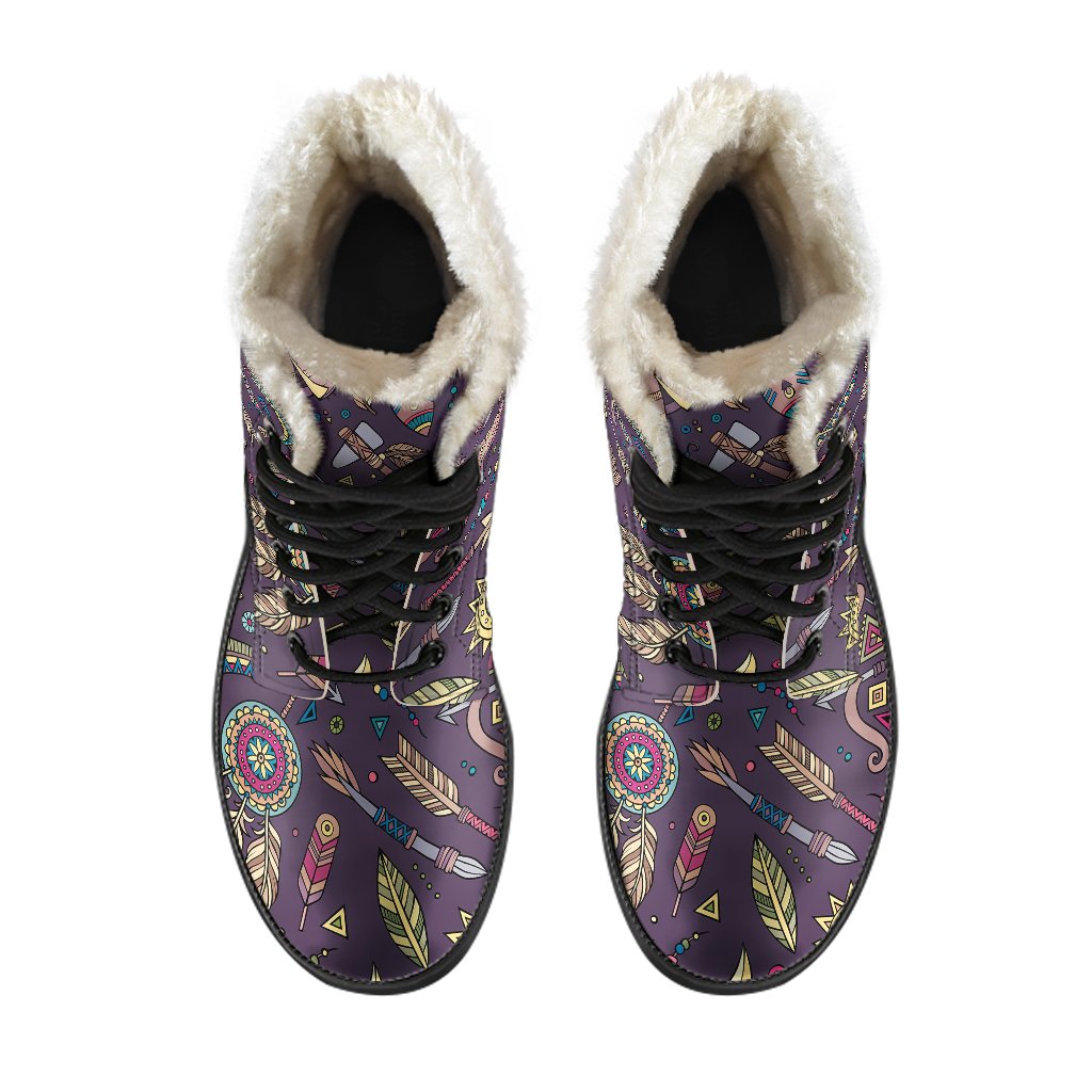 Tribal Native American Aztec Faux Fur Leather Boots