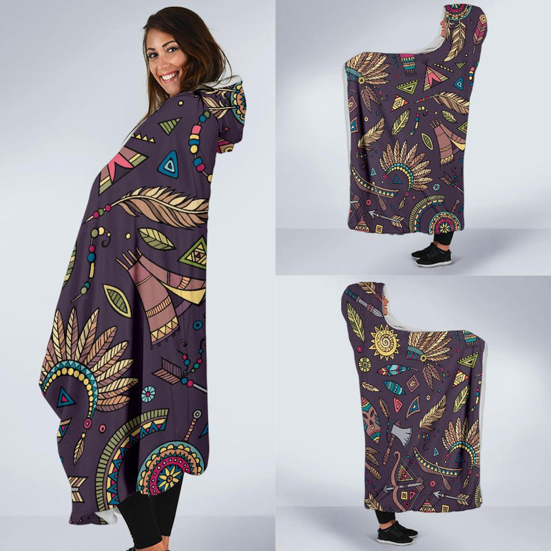 Tribal native american Aztec Hooded Blanket-JORJUNE.COM