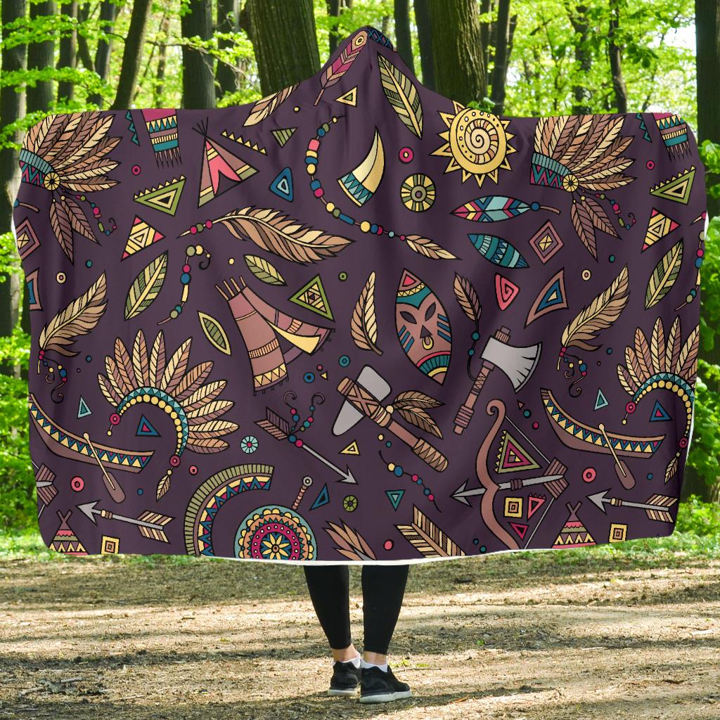 Tribal native american Aztec Hooded Blanket-JORJUNE.COM