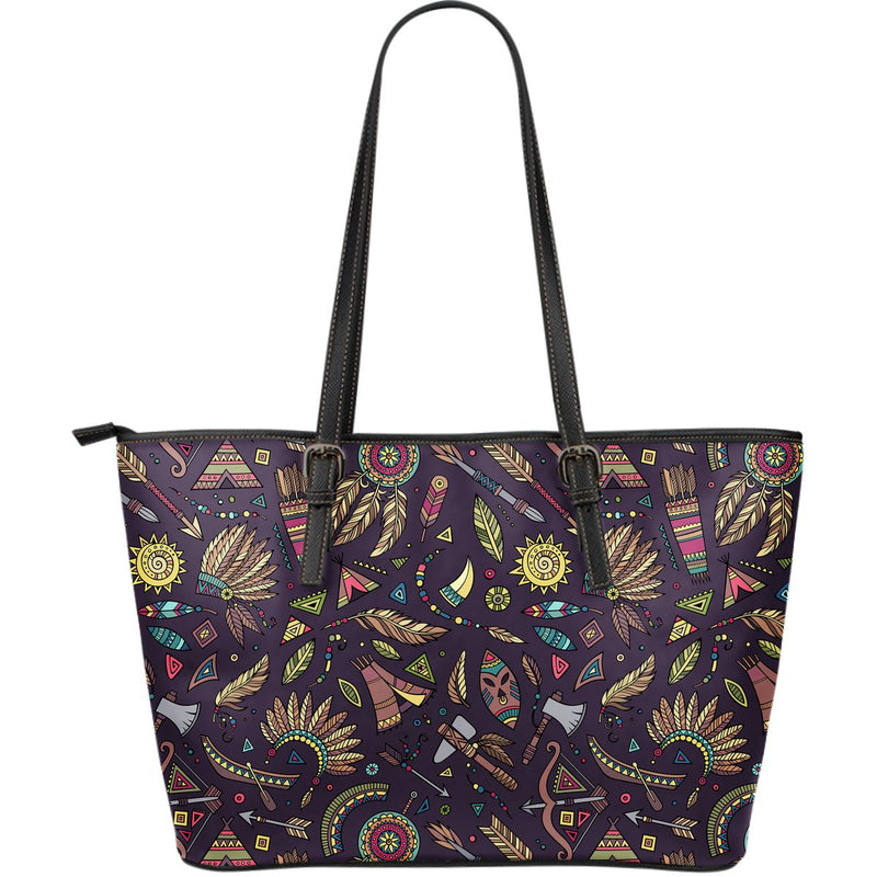 Tribal native american Aztec Large Leather Tote Bag