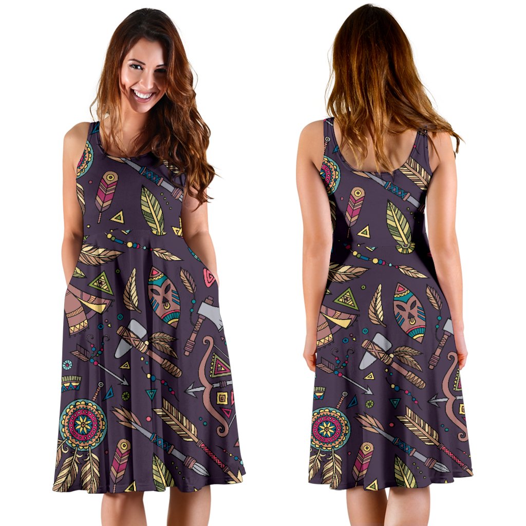 Tribal Native American Aztec Sleeveless Mini Dress