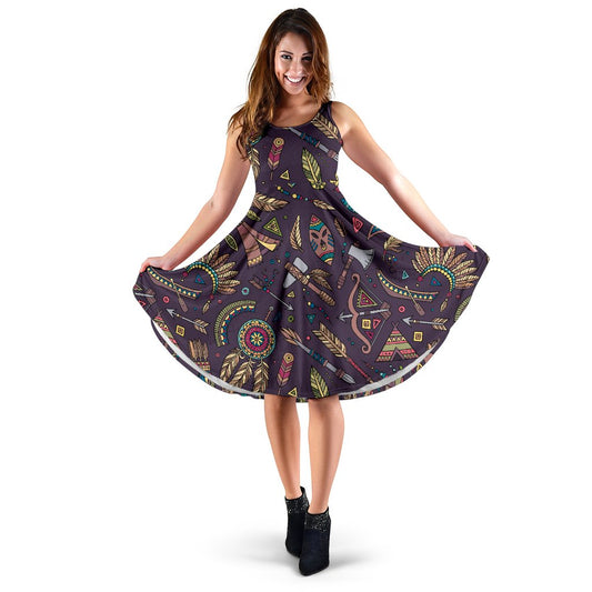 Tribal Native American Aztec Sleeveless Mini Dress