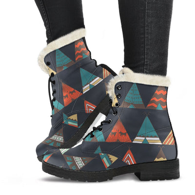 Tribal Native American Tent Aztec Faux Fur Leather Boots