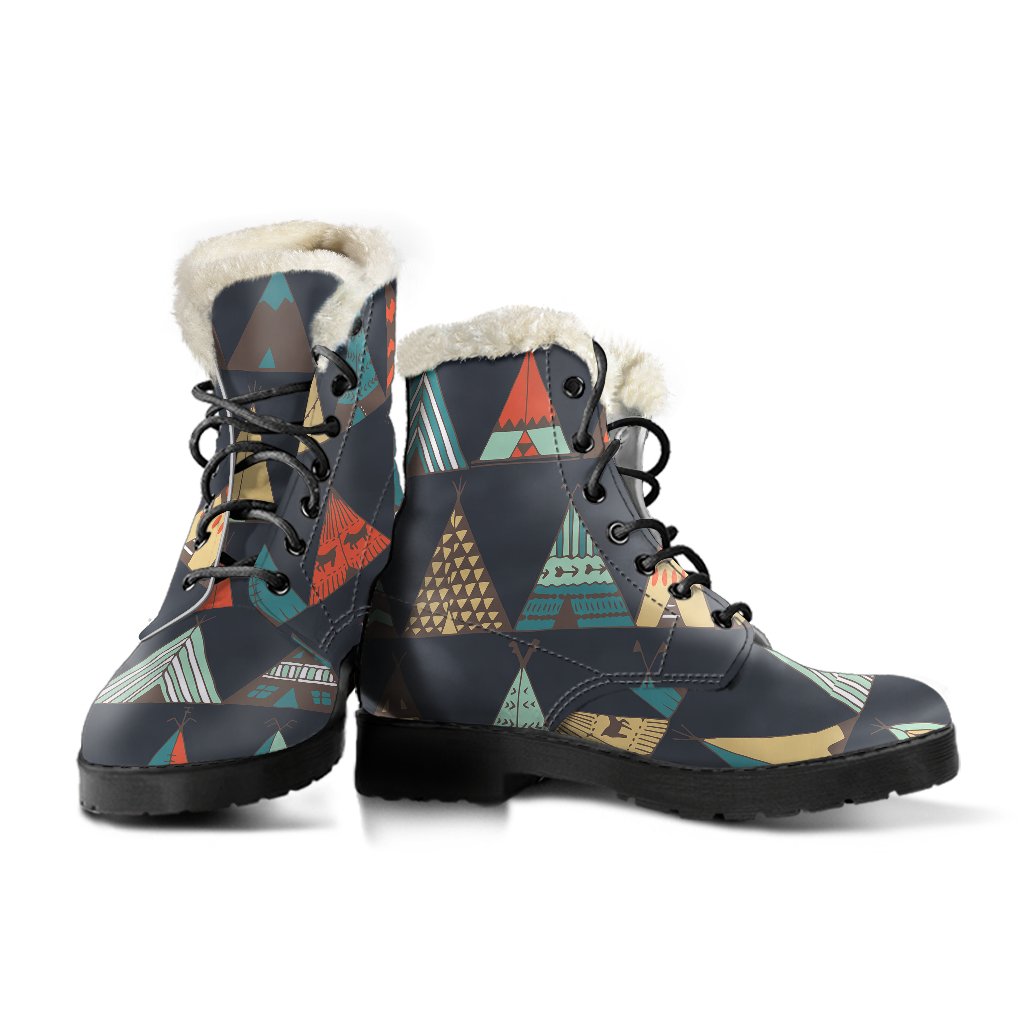 Tribal Native American Tent Aztec Faux Fur Leather Boots