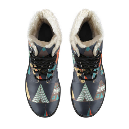 Tribal Native American Tent Aztec Faux Fur Leather Boots