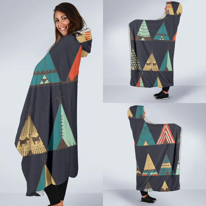 Tribal native american tent Aztec Hooded Blanket-JORJUNE.COM