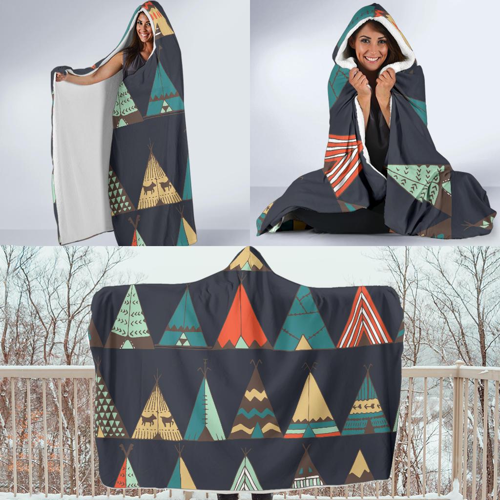 Tribal native american tent Aztec Hooded Blanket-JORJUNE.COM