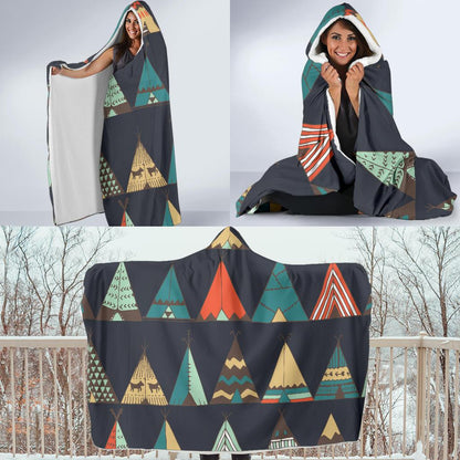 Tribal native american tent Aztec Hooded Blanket-JORJUNE.COM