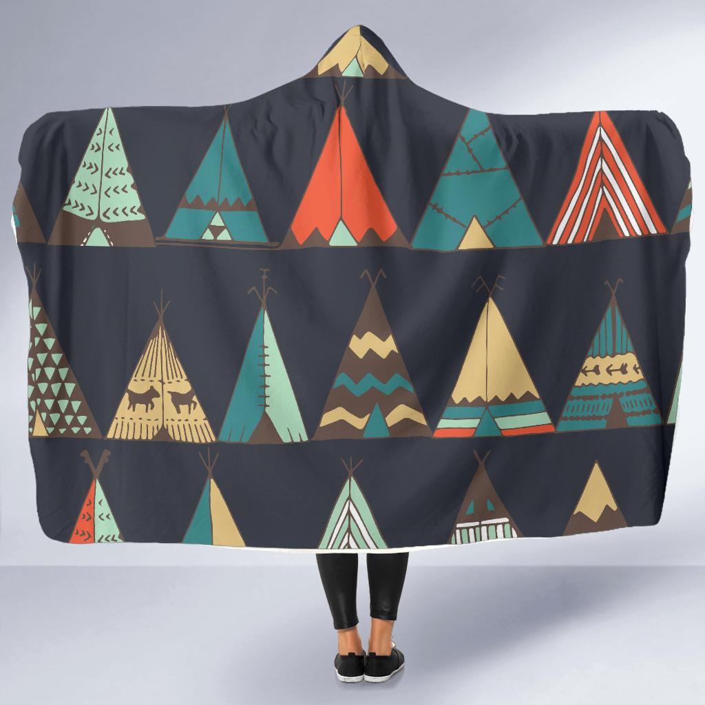 Tribal native american tent Aztec Hooded Blanket-JORJUNE.COM
