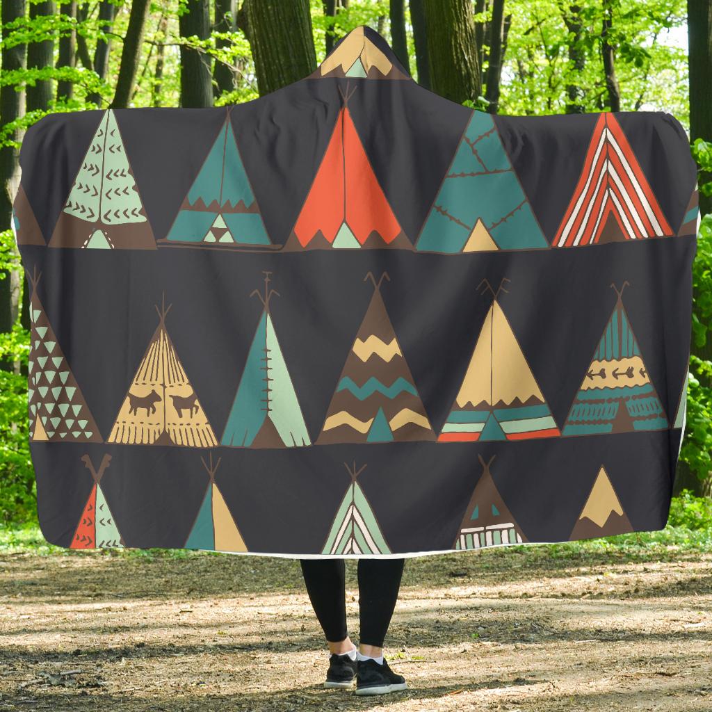 Tribal native american tent Aztec Hooded Blanket-JORJUNE.COM