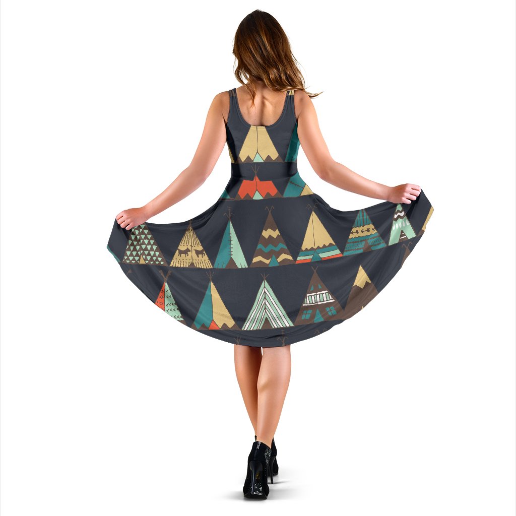 Tribal Native American Tent Aztec Sleeveless Mini Dress