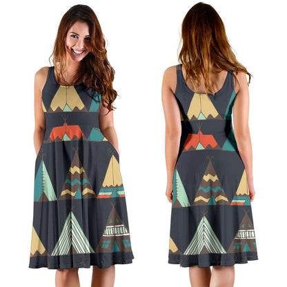 Tribal Native American Tent Aztec Sleeveless Mini Dress