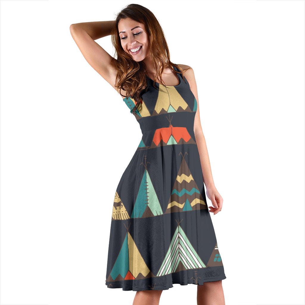 Tribal Native American Tent Aztec Sleeveless Mini Dress