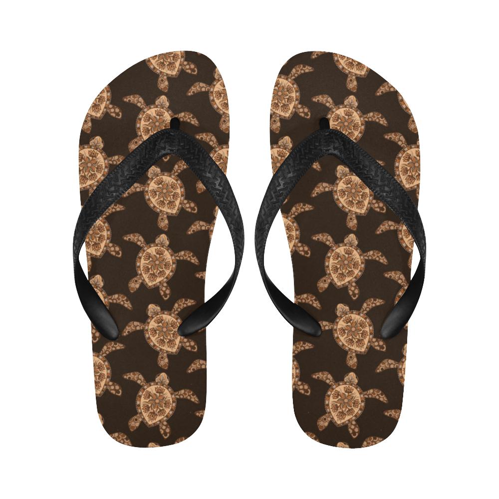 Tribal Sea Turtle Pattern Print Design T09 Flip Flops-JorJune