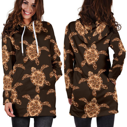 Tribal Sea Turtle Pattern Print Design T09 Women Hoodie Dress