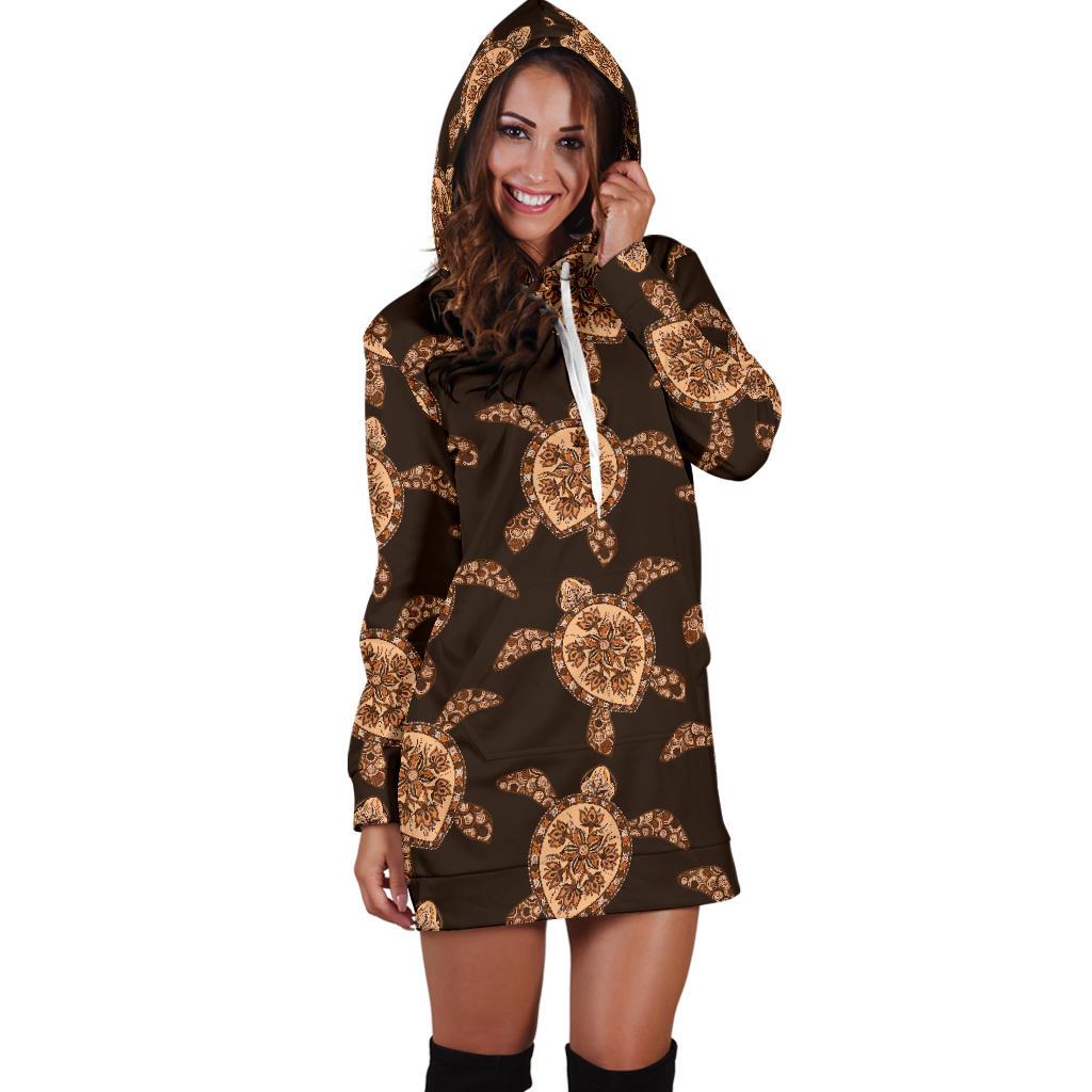 Tribal Sea Turtle Pattern Print Design T09 Women Hoodie Dress