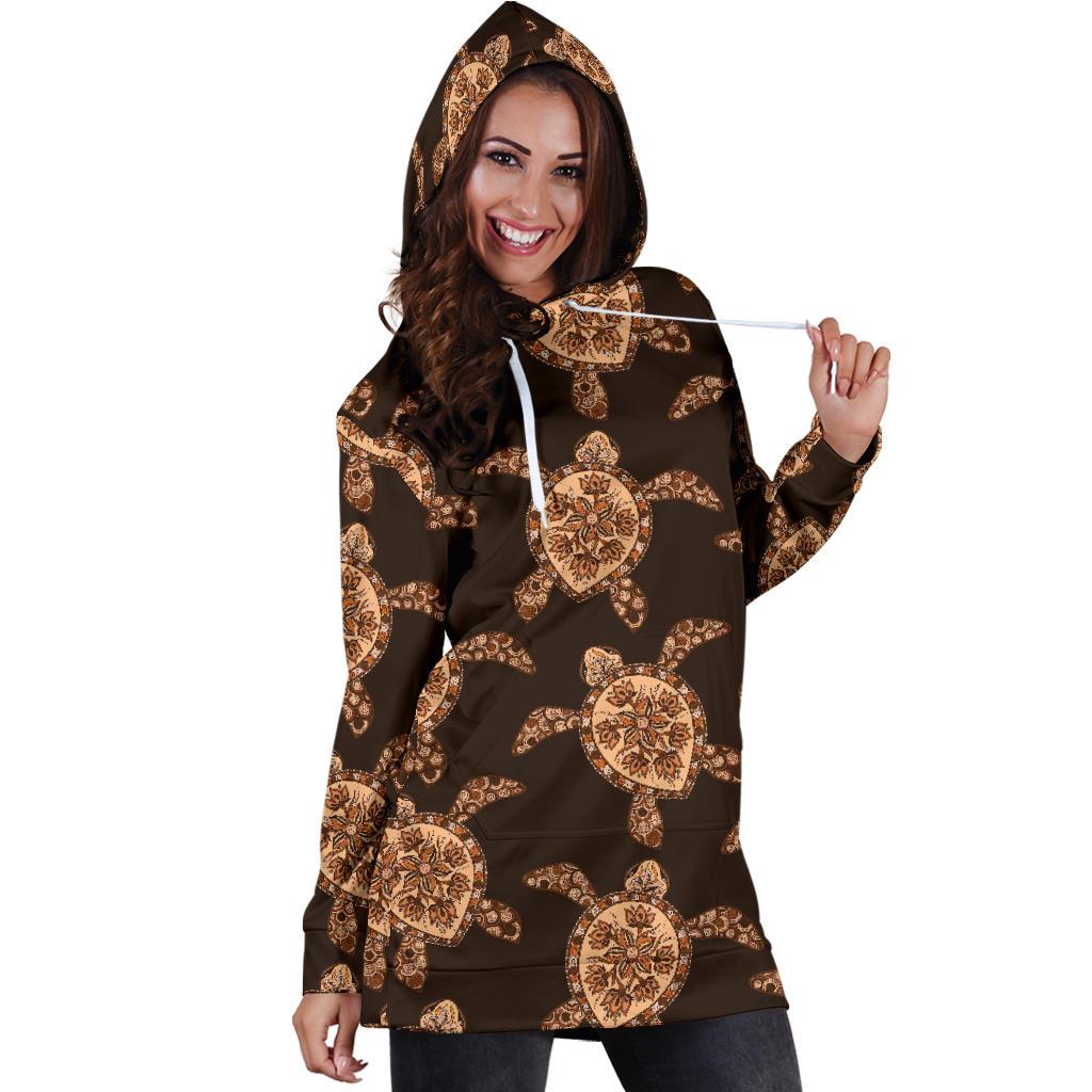 Tribal Sea Turtle Pattern Print Design T09 Women Hoodie Dress