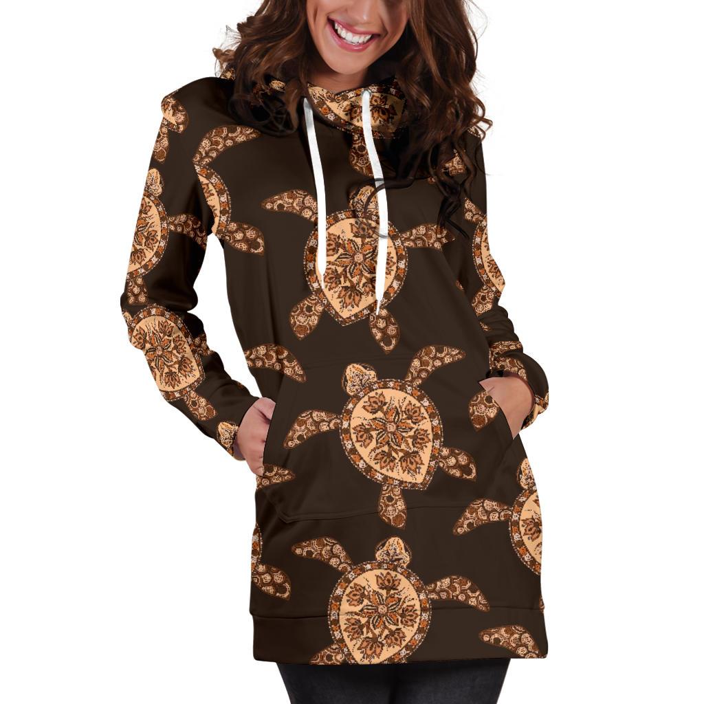 Tribal Sea Turtle Pattern Print Design T09 Women Hoodie Dress
