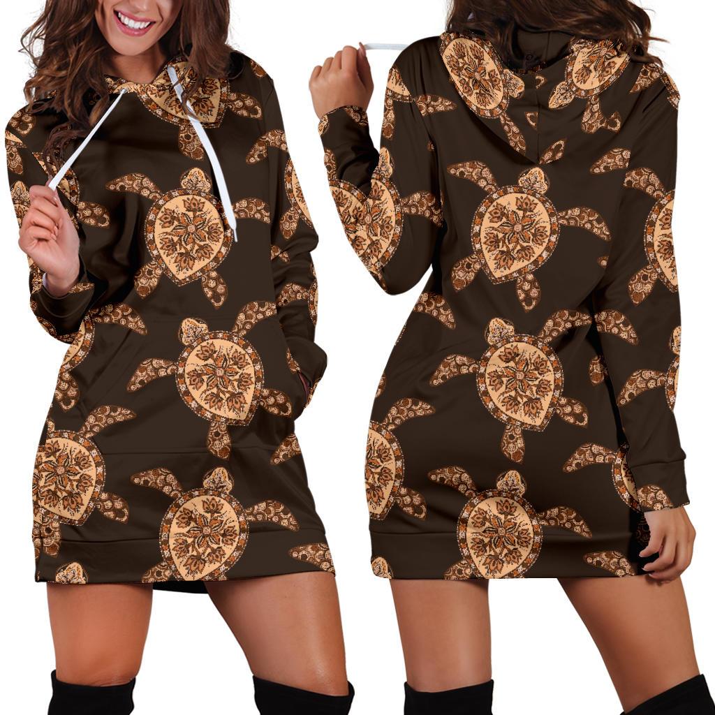 Tribal Sea Turtle Pattern Print Design T09 Women Hoodie Dress