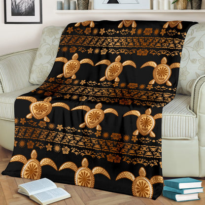Tribal Sea Turtle Polynesian Hawaiian Fleece Blanket