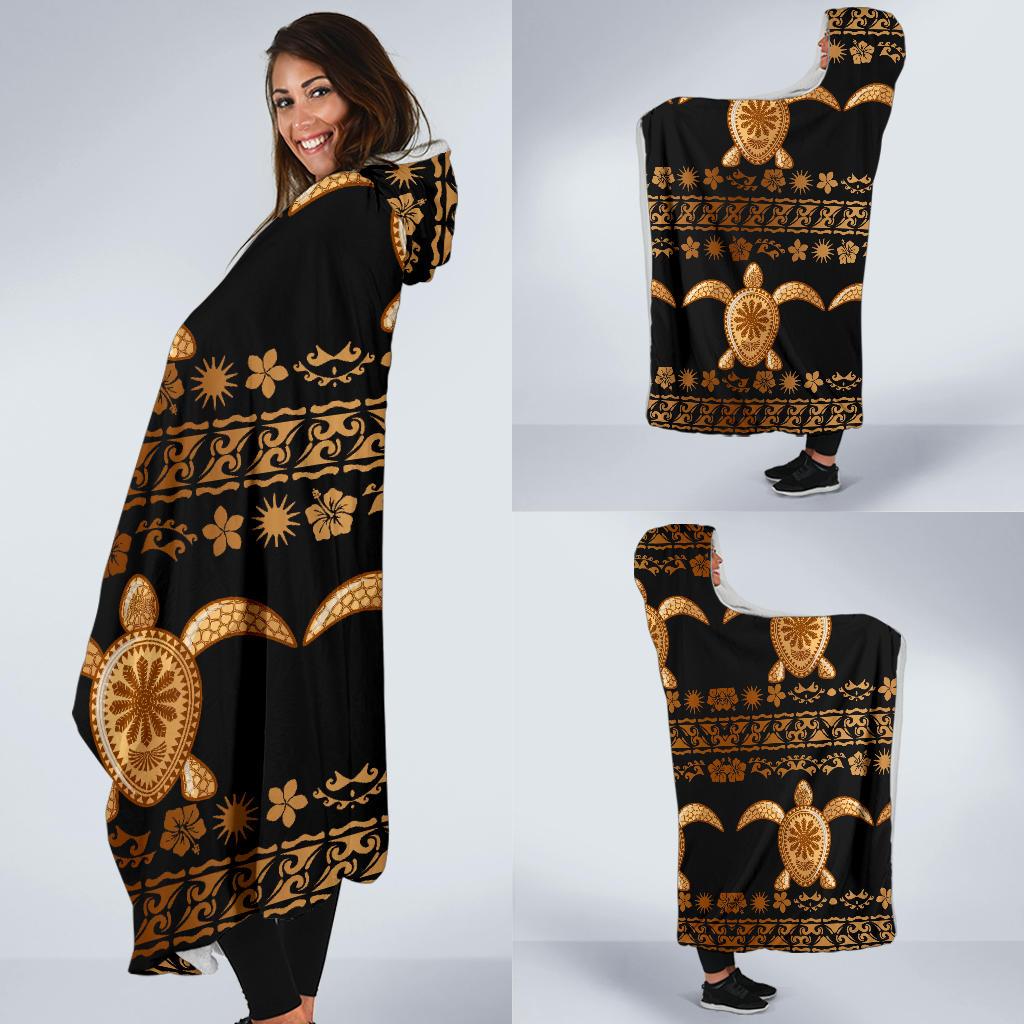 Tribal Sea turtle Polynesian Hawaiian Hooded Blanket-JORJUNE.COM