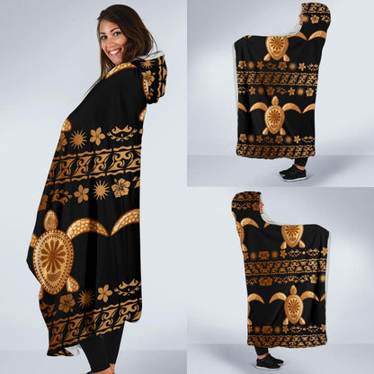 Tribal Sea turtle Polynesian Hawaiian Hooded Blanket-JORJUNE.COM