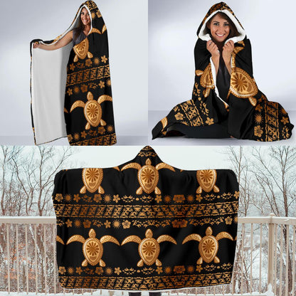 Tribal Sea turtle Polynesian Hawaiian Hooded Blanket-JORJUNE.COM