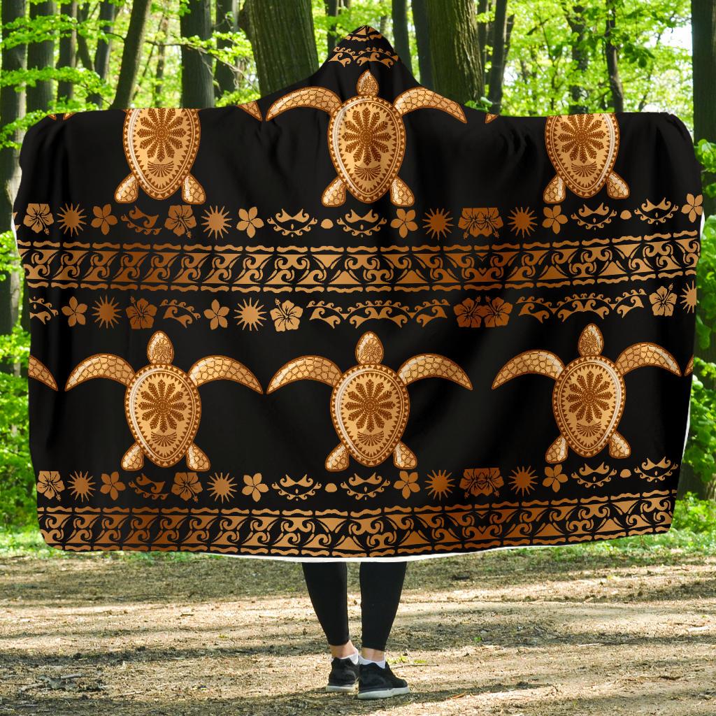 Tribal Sea turtle Polynesian Hawaiian Hooded Blanket-JORJUNE.COM