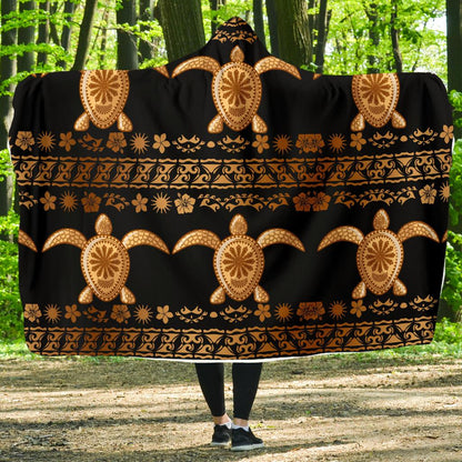 Tribal Sea turtle Polynesian Hawaiian Hooded Blanket-JORJUNE.COM