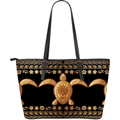 Tribal Sea turtle Polynesian Hawaiian Large Leather Tote Bag