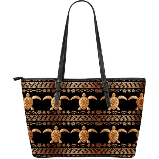 Tribal Sea turtle Polynesian Hawaiian Large Leather Tote Bag