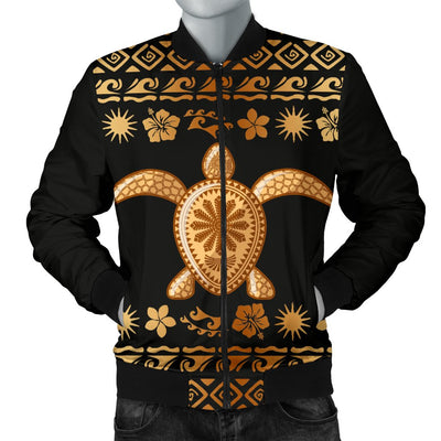 Tribal Sea Turtle Polynesian Hawaiian Men Casual Bomber Jacket