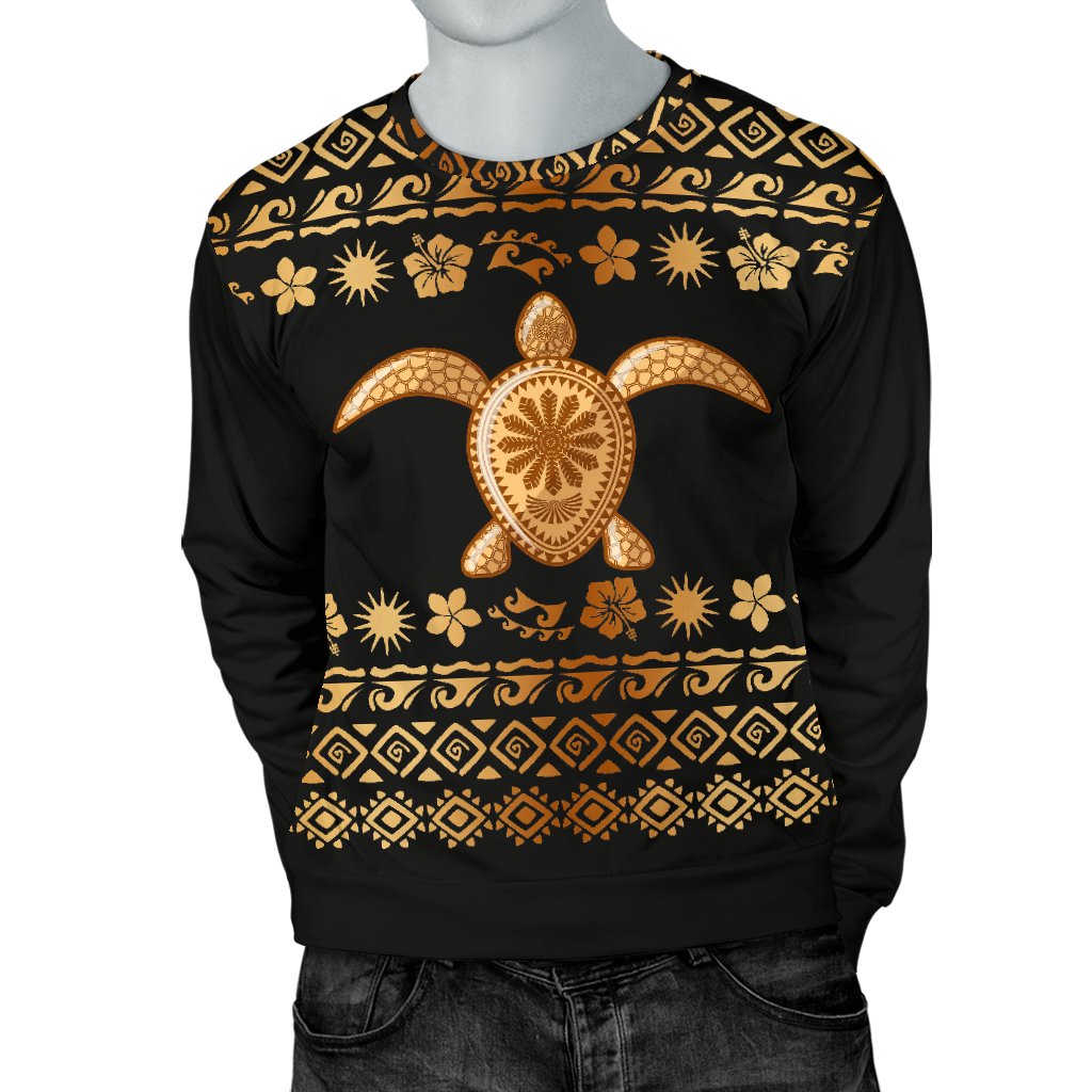 Tribal Sea Turtle Polynesian Hawaiian Men Crewneck Sweatshirt