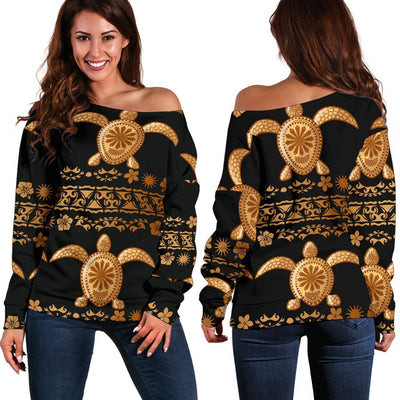 Tribal Sea Turtle Polynesian Hawaiian Off Shoulder Sweatshirt