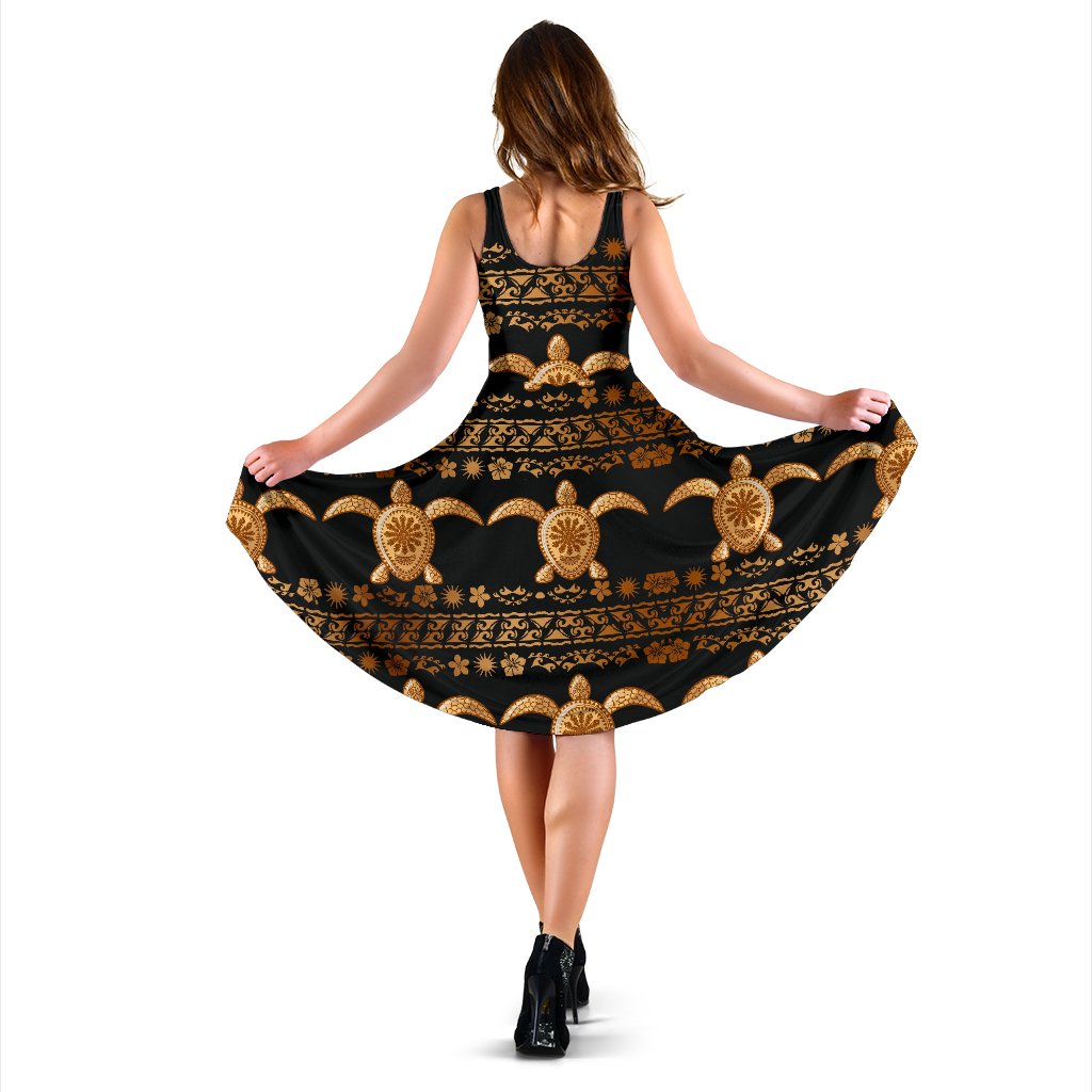Tribal Sea Turtle Polynesian Hawaiian Sleeveless Mini Dress