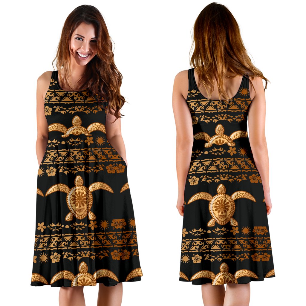 Tribal Sea Turtle Polynesian Hawaiian Sleeveless Mini Dress