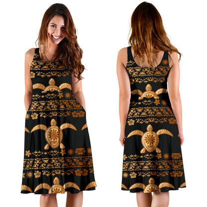Tribal Sea Turtle Polynesian Hawaiian Sleeveless Mini Dress