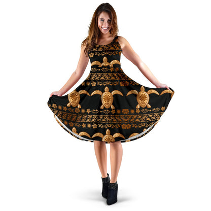 Tribal Sea Turtle Polynesian Hawaiian Sleeveless Mini Dress