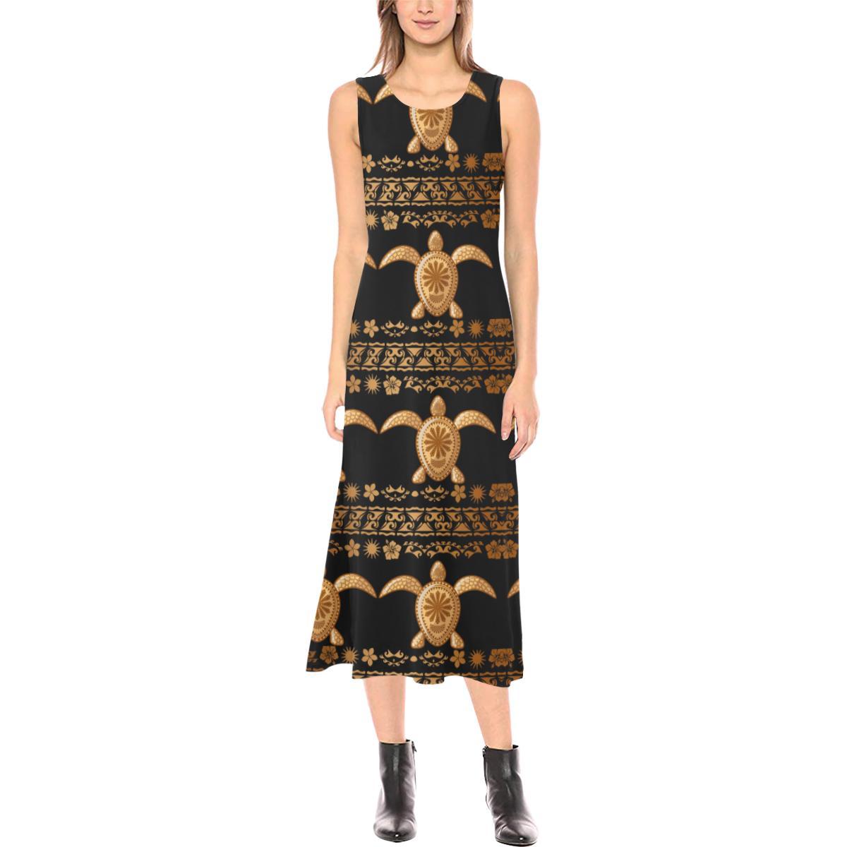 Tribal Sea turtle Polynesian Hawaiian Sleeveless Open Fork Long Dress