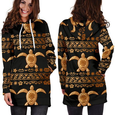 Tribal Sea Turtle Polynesian Hawaiian Women Hoodie Dress