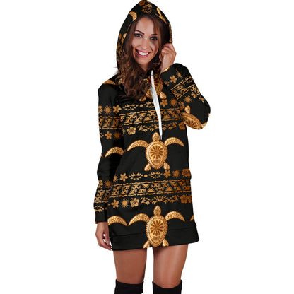 Tribal Sea Turtle Polynesian Hawaiian Women Hoodie Dress