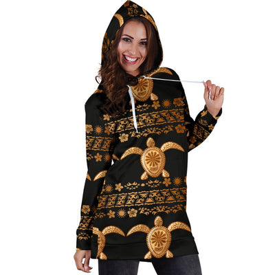 Tribal Sea Turtle Polynesian Hawaiian Women Hoodie Dress