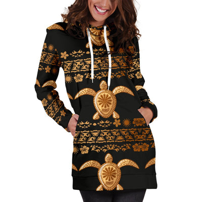 Tribal Sea Turtle Polynesian Hawaiian Women Hoodie Dress