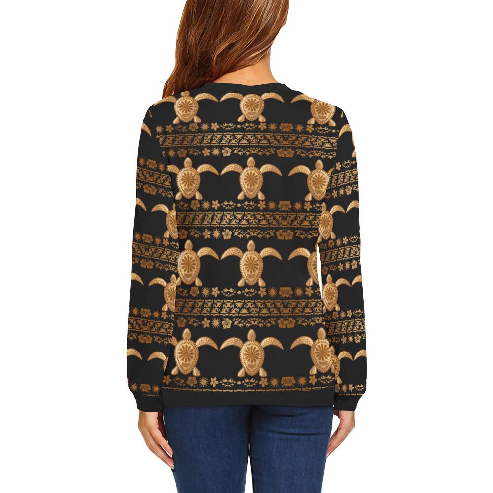 Tribal Sea turtle Polynesian Hawaiian Women Long Sleeve Sweatshirt-JorJune