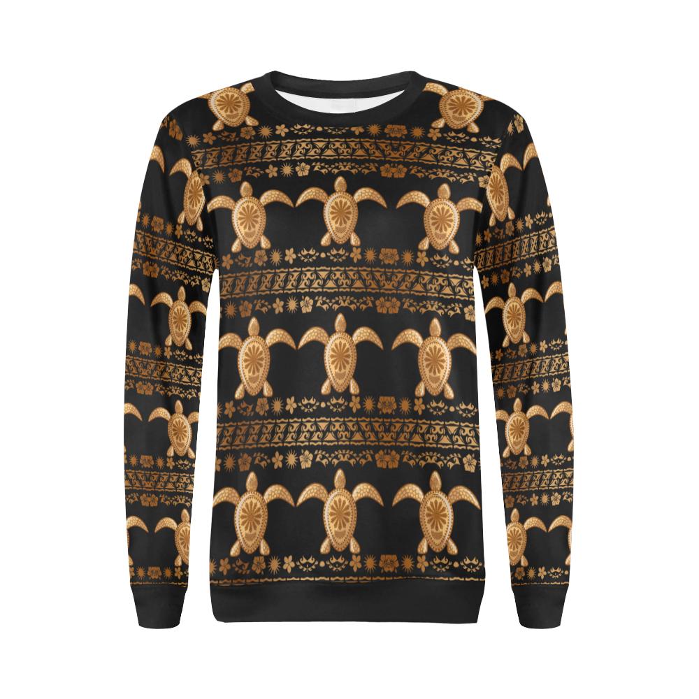 Tribal Sea turtle Polynesian Hawaiian Women Long Sleeve Sweatshirt-JorJune