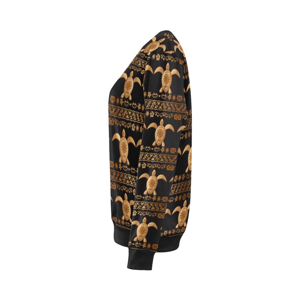 Tribal Sea turtle Polynesian Hawaiian Women Long Sleeve Sweatshirt-JorJune