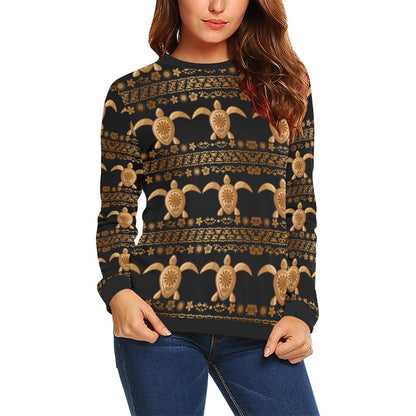 Tribal Sea turtle Polynesian Hawaiian Women Long Sleeve Sweatshirt-JorJune