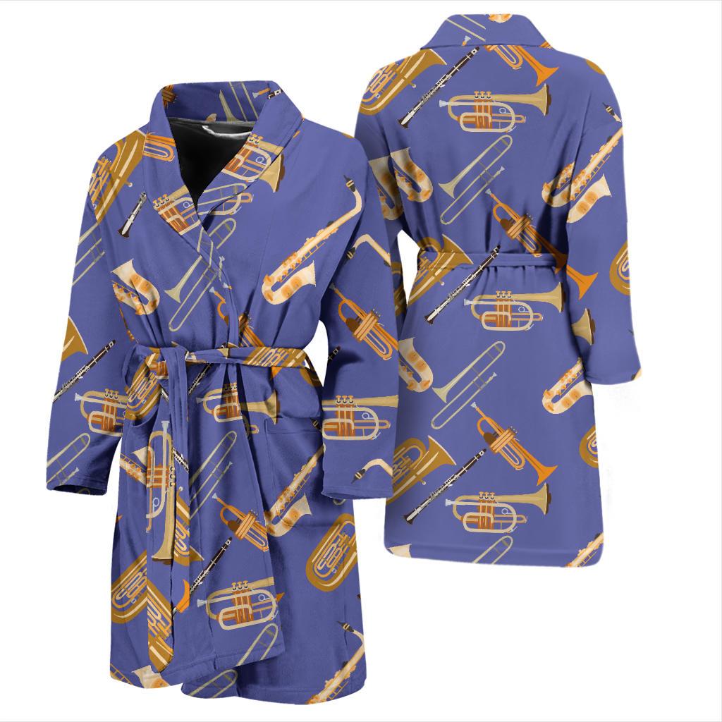 Trombone Pattern Print Design 02 Men Bathrobe-JORJUNE.COM