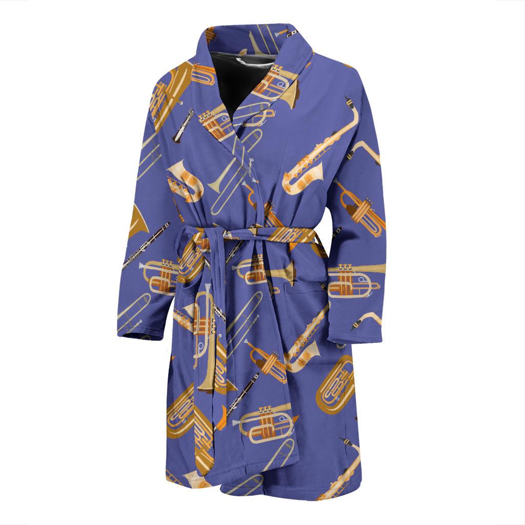 Trombone Pattern Print Design 02 Men Bathrobe-JORJUNE.COM
