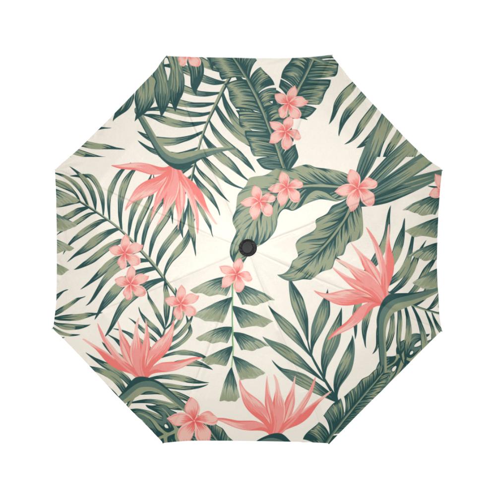 Tropical Flower Palm Automatic Foldable Umbrella